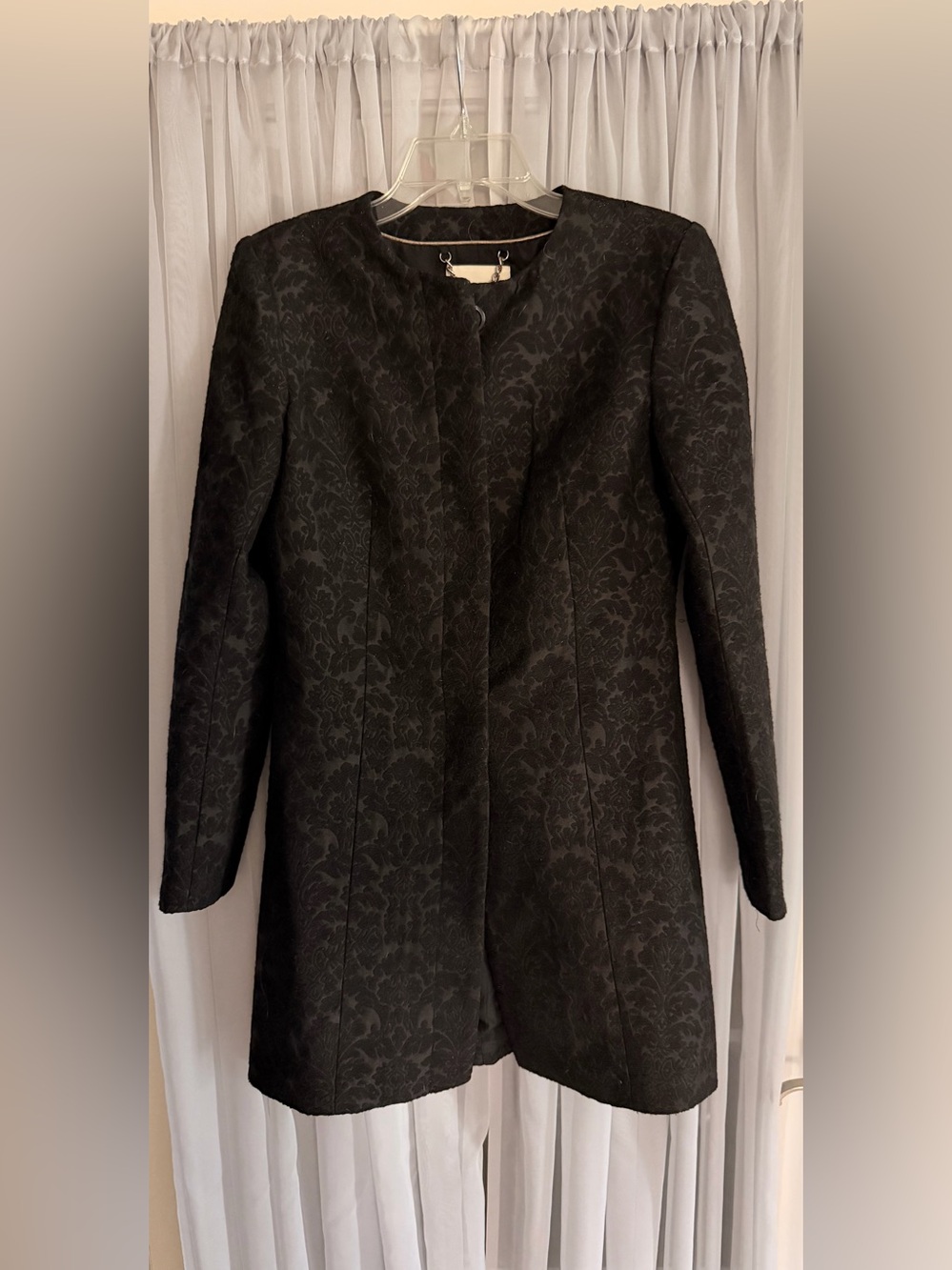 BB Dakota Black Floral Jacquard Long Blazer Coat Size Small